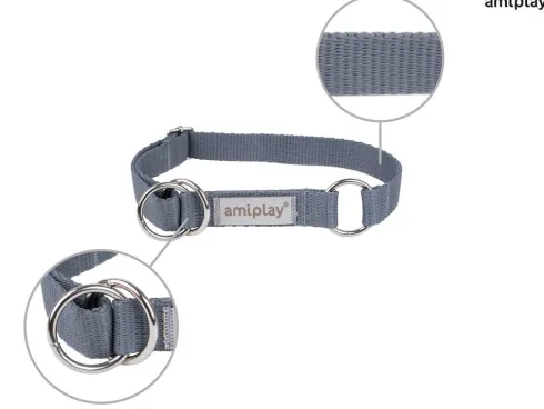 Amiplay Obroża półzaciskowa Samba dla psa rozm. XL (40-60cm) kolor szary