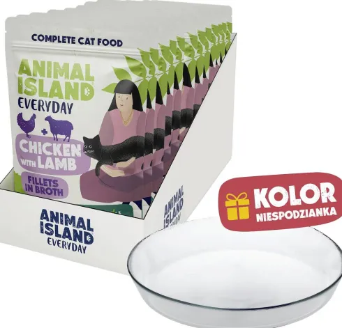Animal Island Everyday Chicken with Lamb in Broth Mokra Karma dla kota op. 12x85g + Talerzyk GRATIS