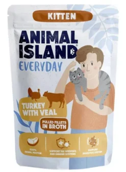 Animal Island Everyday Kitten Turkey with Veal in Broth Mokra Karma dla kociąt op. 12x85g