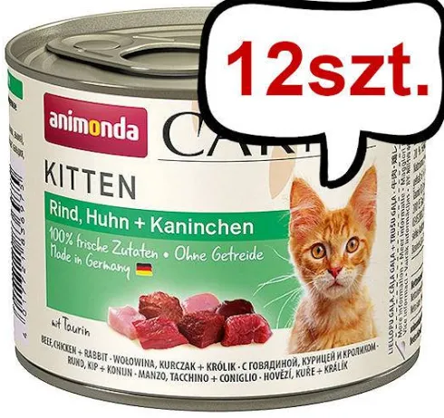 Animonda Carny Kitten Wołowina z kurczakiem i królikiem Mokra Karma dla kociąt op. 200g Pakiet 12szt.