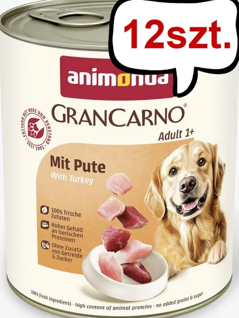 Animonda GranCarno Adult wieprzowina z indykiem Mokra Karma dla psa op. 800g Pakiet 12szt.