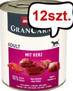 Animonda GranCarno Adult wieprzowina z sercami Mokra Karma dla psa op. 800g Pakiet 12szt.
