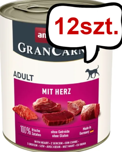 Animonda GranCarno Adult wieprzowina z sercami Mokra Karma dla psa op. 800g Pakiet 12szt.