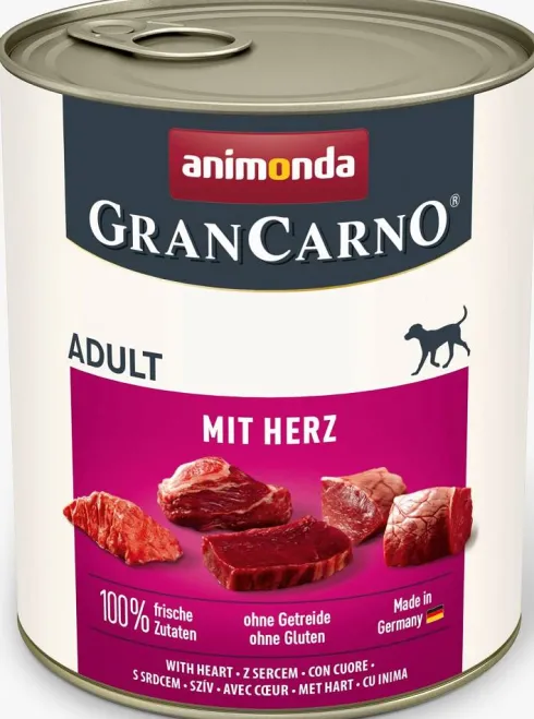 Animonda GranCarno Adult wieprzowina z sercami Mokra Karma dla psa op. 800g Pakiet 12szt.