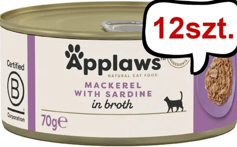Applaws Natural Cat Food Makrela z sardynkami w bulionie Mokra Karma dla kota op. 70g Pakiet 12szt.