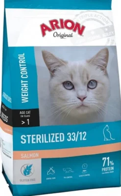 Arion Original Cat Sterilised 33/12 Salmon Sucha Karma dla kota op. 7.5kg + 2kg GRATIS
