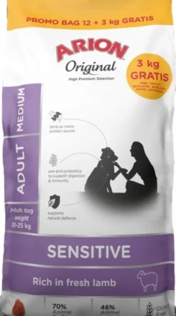 Arion Original Sensitive Adult Medium Lamb&Rice Sucha Karma dla psa op. 12kg+3kg GRATIS