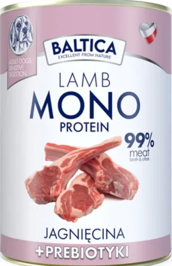 Baltica Monoprotein Adult Jagnięcina z prebiotykami Mokra Karma dla psa op. 400g Pakiet 12szt.