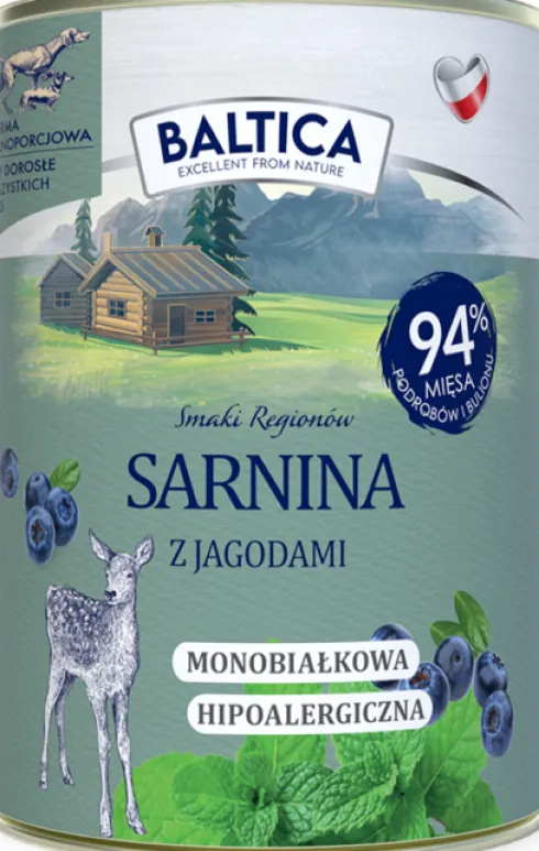 Baltica Smaki Regionów Adult Sarnina z Jagodami Mokra Karma dla psa op. 400g Pakiet 12szt.