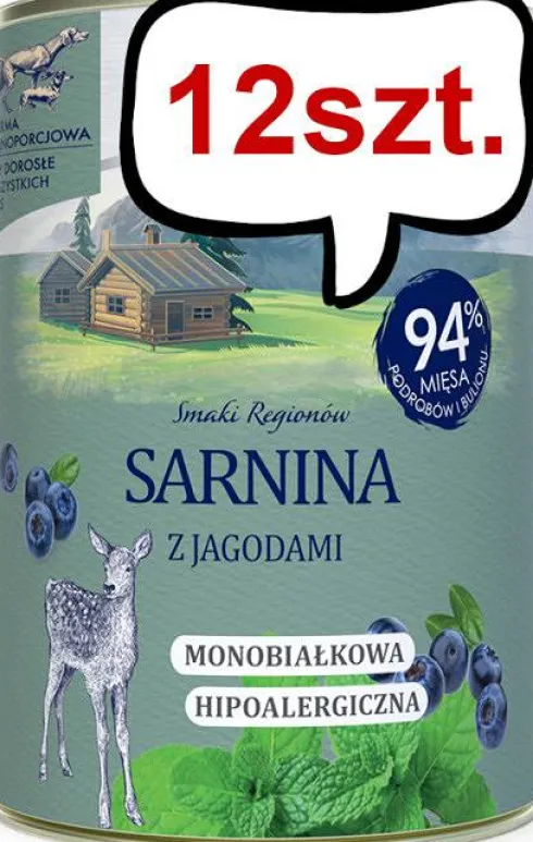 Baltica Smaki Regionów Adult Sarnina z Jagodami Mokra Karma dla psa op. 400g Pakiet 12szt.