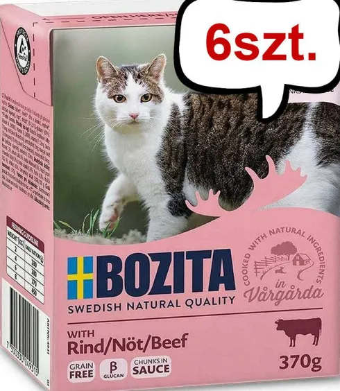 Bozita Adult Wołowina w sosie Mokra Karma dla kota op. 370g Pakiet 6szt. WYPRZEDAŻ