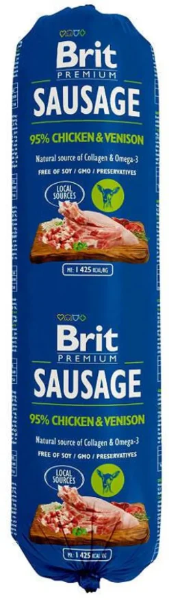 Brit Premium Sausage Adult Chicken&Venison Mokra Karma dla psa op. 800g Pakiet 12szt.