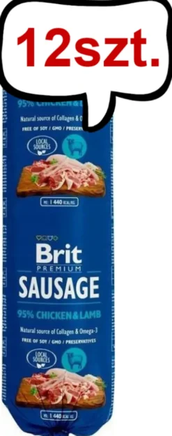Brit Premium Sausage Adult Chicken&Lamb Mokra Karma dla psa op. 800g Pakiet 12szt.
