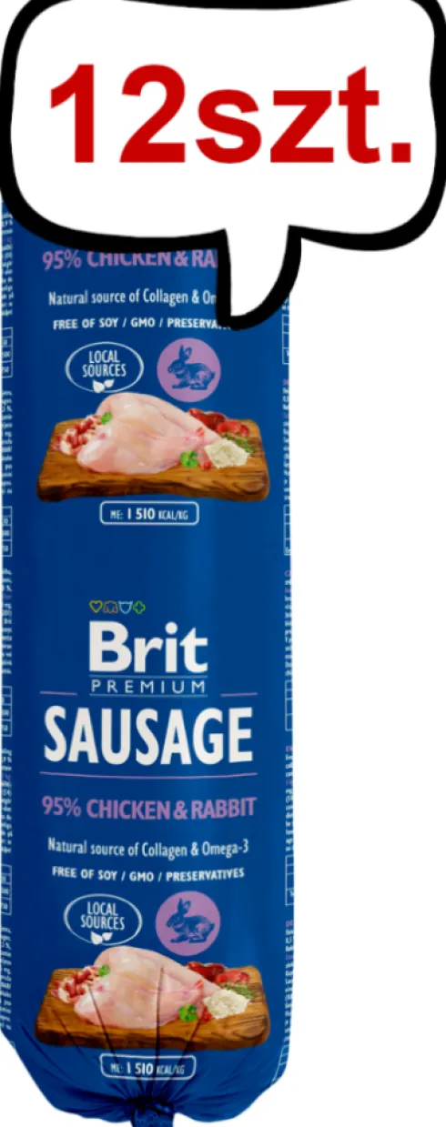 Brit Premium Sausage Adult Chicken&Rabbit Mokra Karma dla psa op. 800g Pakiet 12szt.