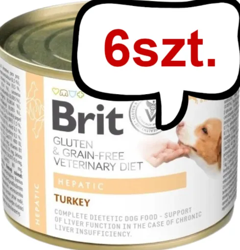 Brit Veterinary Diet Hepatic Turkey&Pea Mokra Karma dla psa op. 200g Pakiet 6szt.