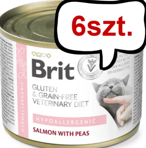 Brit Veterinary Diet Hypoallergenic Salmon&Pea Mokra Karma dla kota op. 200g Pakiet 6szt.