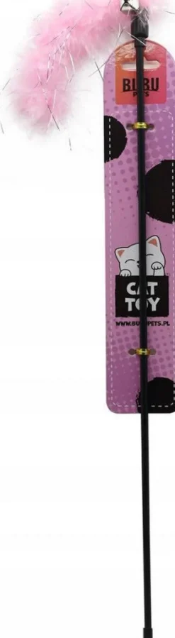Bubu Pets Wędka z piórkami i dzwoneczkiem dla kota mix kolorów dł. 44-58cm WYPRZEDAŻ