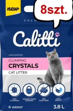 Calitti Clumping Crystal Żwirek silikonowy, bezzapachowy dla kota poj. 3,8l Pakiet 8 szt.