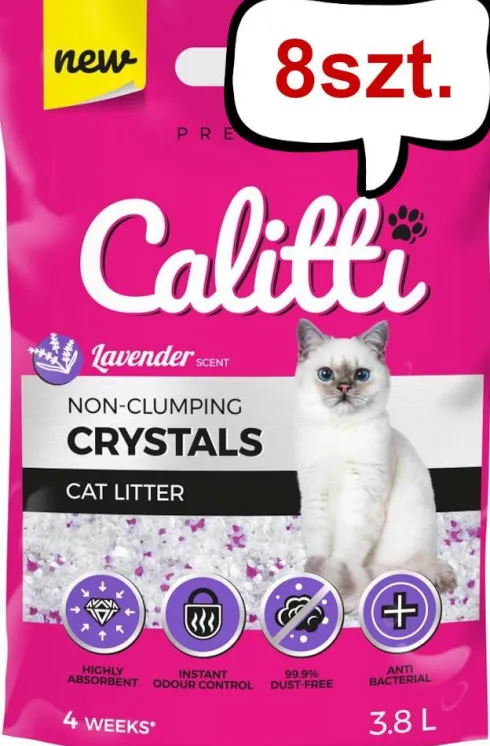 Calitti Crystal Żwirek silikonowy zapach lawenda dla kota poj. 3,8l Pakiet 8szt.