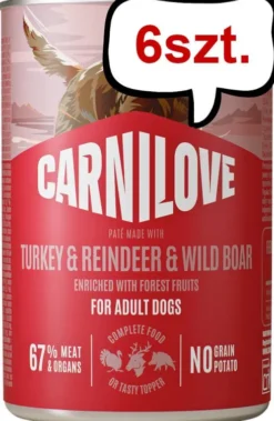 Carnilove Adult Turkey&Reindeer&Wild Boar Pate Mokra Karma dla psa op. 400g Pakiet 6szt.