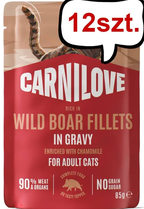 Carnilove Cat Adult Wild Boar Fillets in Gravy Mokra Karma dla kota op. 85g Pakiet 12szt.