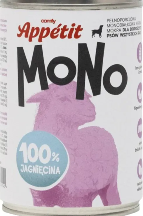 Comfy Appetit Mono Jagnięcina Mokra karma dla psa 400g Pakiet 6szt. WYPRZEDAŻ