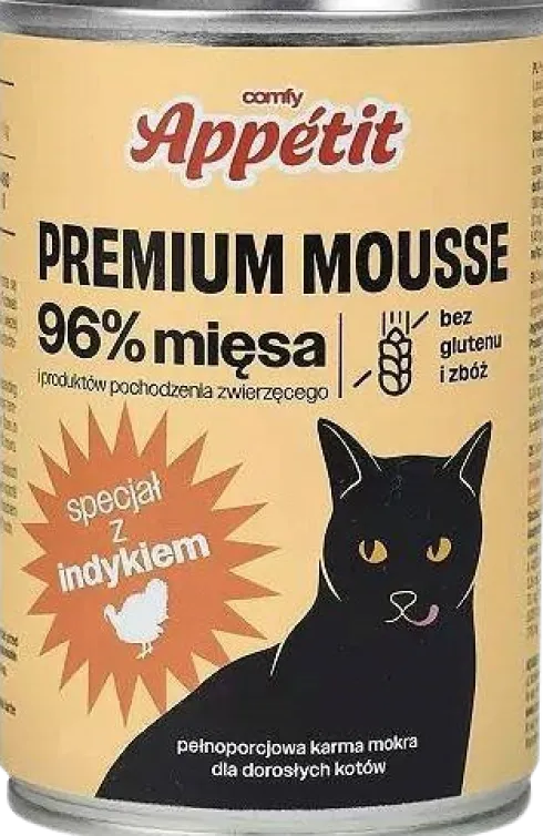 Comfy Appetit Premium Mousse z Indykiem Mokra karma dla kota 400g Pakiet 6szt. WYPRZEDAŻ