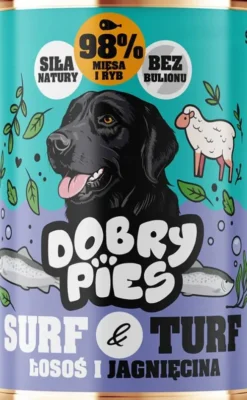 Dobry Pies Surf&Turf Adult Łosoś i Jagnięcina Mokra karma dla psa op. 400g Pakiet 12szt.