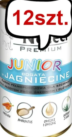 Dolina Noteci Premium Junior Jagnięcina Mokra Karma dla szczeniaka op. 400g Pakiet 12szt.