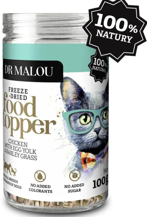 Dr Malou Topper Chicken&Egg Yolk&Barley Grass Liofilizowana Posypka dla kota op. 100g