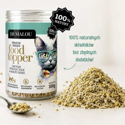 Dr Malou Topper Chicken&Egg Yolk&Barley Grass Liofilizowana Posypka dla kota op. 100g