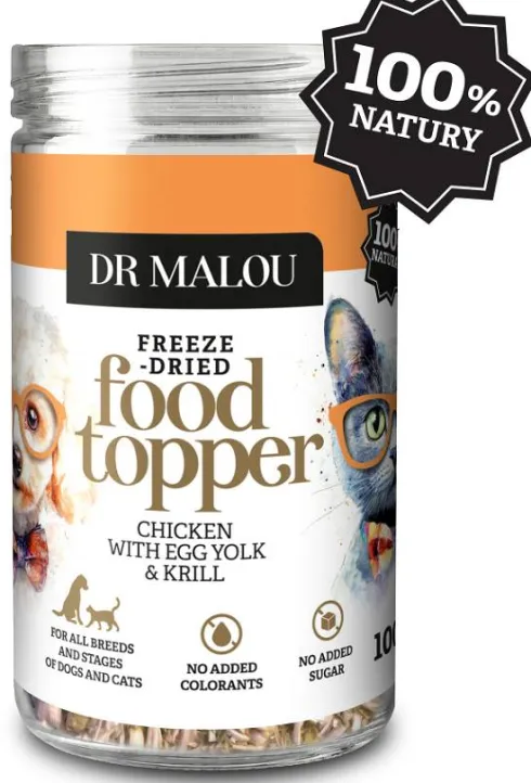 Dr Malou Topper Chicken&Egg Yolk&Krill Liofilizowana Posypka dla psa i kota op. 100g