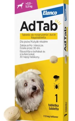 Elanco AdTab Tabletka na kleszcze i pchły 112.5mg dla psa o wadze 2.5kg-5.5kg op. 1szt. Pakiet 3szt.