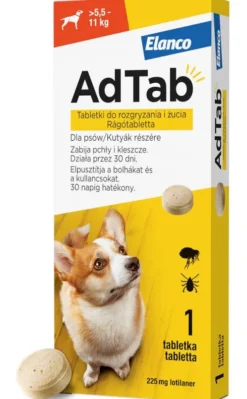 Elanco AdTab Tabletka na kleszcze i pchły 225mg dla psa o wadze 5.5kg-11kg op. 1szt.