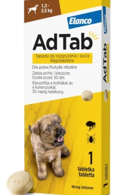 Elanco AdTab Tabletka na kleszcze i pchły 56.25mg dla psa o wadze 1.3kg-2.5kg op. 1szt