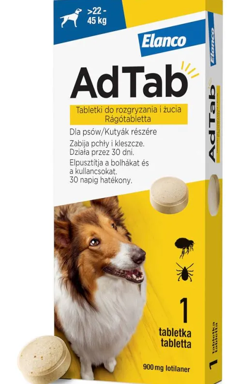 Elanco AdTab Tabletka na kleszcze i pchły 900mg dla psa o wadze 22kg-45kg op. 1szt.