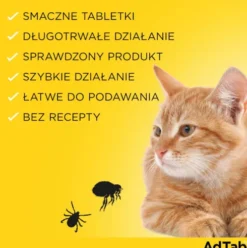 Elanco AdTab Tabletka na kleszcze i pchły 12mg dla kota o wadze 0.5kg-2kg op. 1szt.
