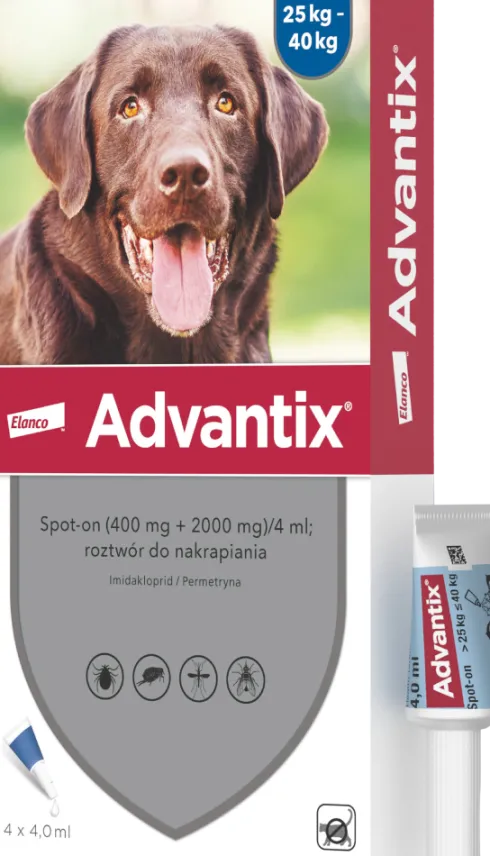 Elanco Advantix Krople na kleszcze i pchły dla psa 25-40kg op. 4ml (4 pipety)