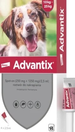 Elanco Advantix Krople na kleszcze i pchły dla psa 10-25kg op. 2.5ml (4 pipety)