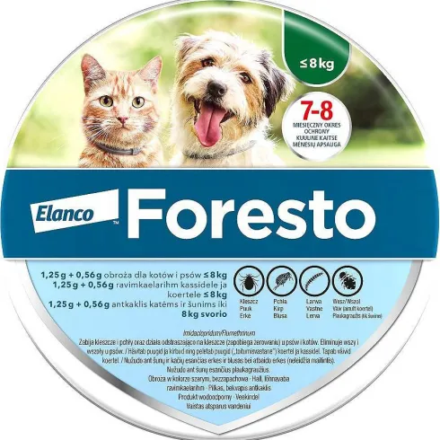 Elanco Foresto Obroża na kleszcze i pchły dla psa i kota poniżej 8kg dł. 38cm
