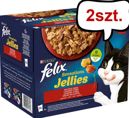 Felix Sensation Jelles Adult Wiejskie smaki w galaretce Mokra Karma dla kota op. 2x(24x85g) Pakiet