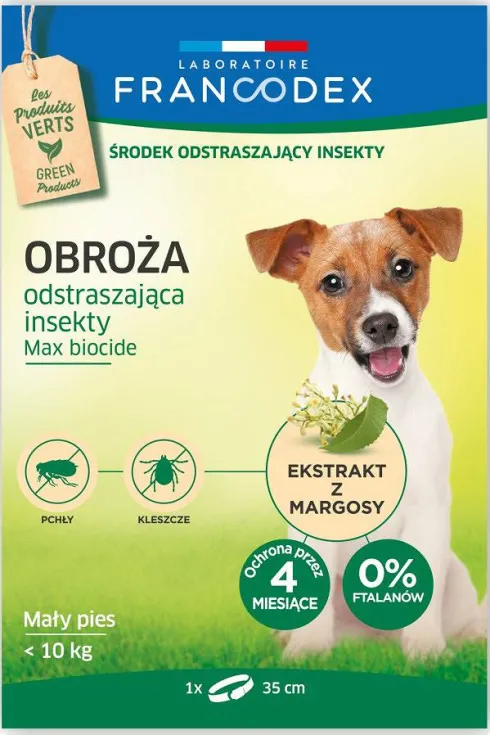 Francodex Obroża na kleszcze i pchły dla psa poniżej 10kg dł. 35cm