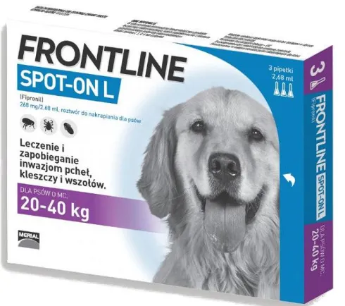 FRONTLINE Spot On Krople na kleszcze i pchły dla psa 20-40kg (rozm. L) op. 3 pipety