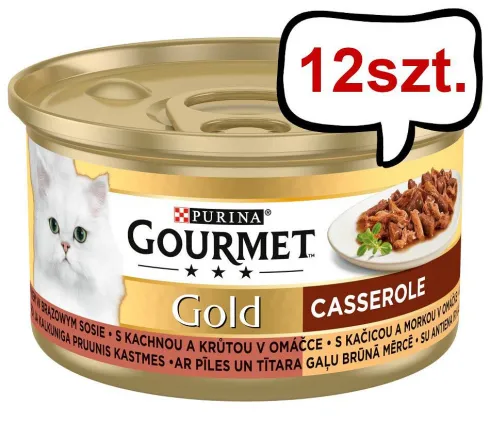 Gourmet Gold Adult Kaczka i indyk w brązowym sosie Mokra Karma dla kota op. 85g Pakiet 12szt.