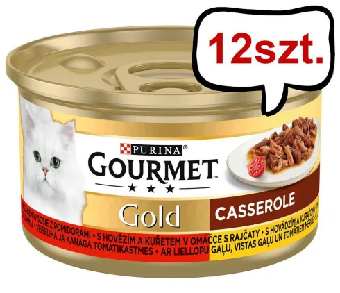 Gourmet Gold Adult Wołowina i kurczak w sosie z pomidorami Mokra Karma dla kota op. 85g Pakiet 12szt