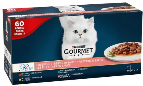 Gourmet Perle Adult Mix smaków w sosie Mokra Karma dla kota op. 60x85g (ŁOSOSIOWY)