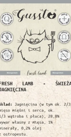 Gussto Fresh Lamb Mokra Karma dla kota op. 200g