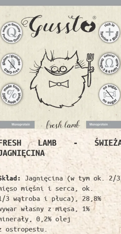 Gussto Fresh Lamb Mokra Karma dla kota op. 200g Pakiet 6szt.