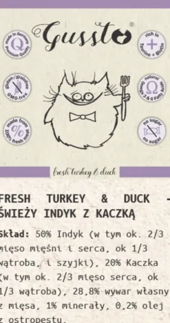 Gussto Fresh Turkey&Duck Mokra Karma dla kota op. 200g