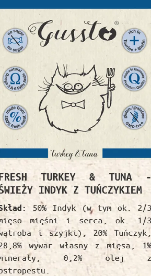 Gussto Fresh Turkey&Tuna Mokra Karma dla kota op. 400g Pakiet 6szt.